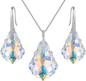 EleQueen 925 Sterling Silver CZ Baroque Drop Pendant Necklace Dangle Earrings Set Made with Austrian Crystal, Valentine's Day/Mother's Day/Christmas Jewelry Gift