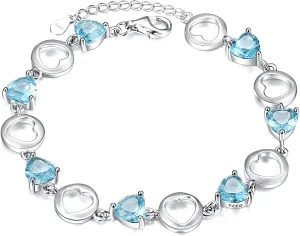 EleQueen 925 Sterling Silver CZ Love Heart of Ocean Titanic Inspired Tennis Bracelets for Women Brides Bridesmaids, Valentine's Day/Mother's Day/Christmas Jewelry Gift for Wife/Mom