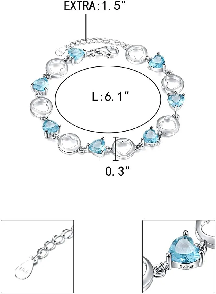 EleQueen 925 Sterling Silver CZ Love Heart of Ocean Titanic Inspired Tennis Bracelets for Women Brides Bridesmaids, Valentine's Day/Mother's Day/Christmas Jewelry Gift for Wife/Mom
