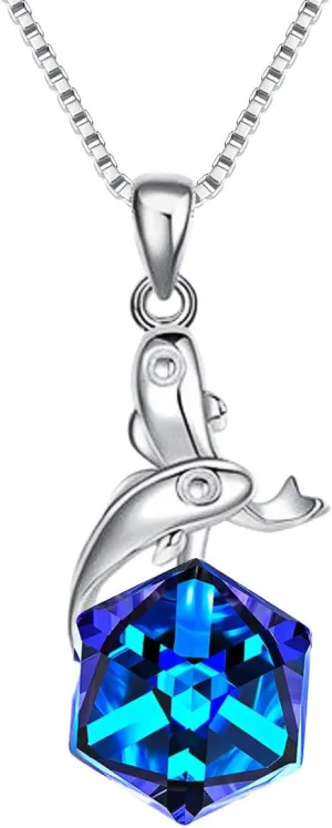 EleQueen 925 Sterling Silver Square Zodiac 12 Constellation Sign Pendant Necklace Blue Made with Austrian Crystals, Valentine's Day/Mother's Day/Christmas Jewelry Gift for Wife/Mom