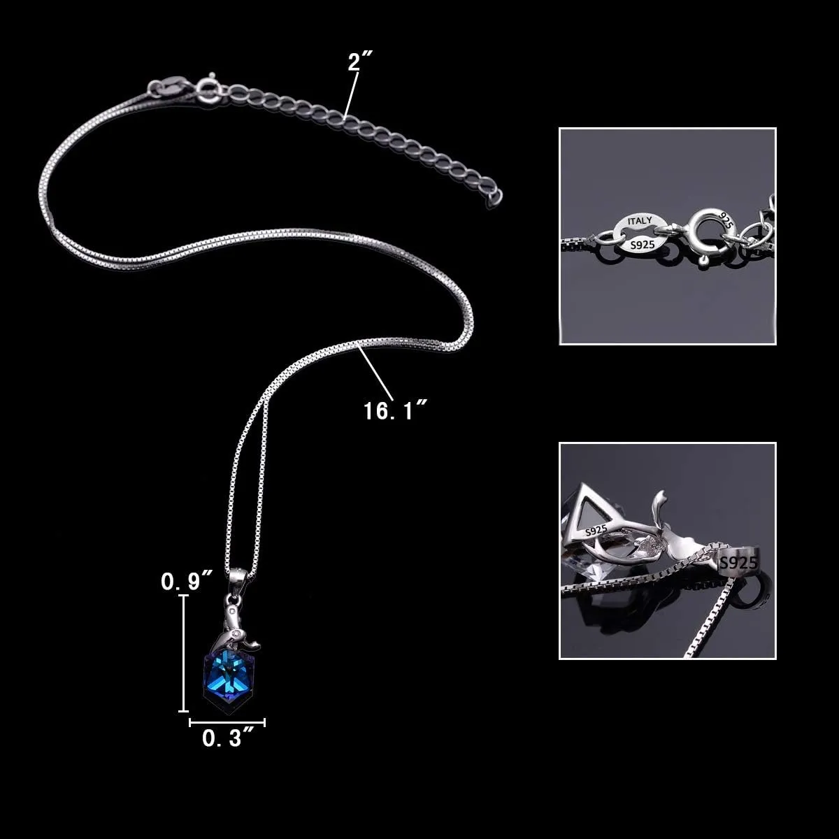EleQueen 925 Sterling Silver Square Zodiac 12 Constellation Sign Pendant Necklace Blue Made with Austrian Crystals, Valentine's Day/Mother's Day/Christmas Jewelry Gift for Wife/Mom
