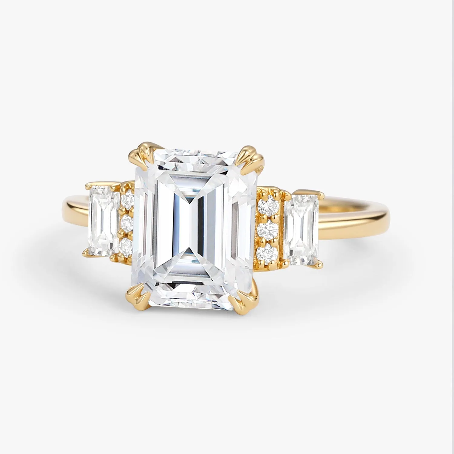 Emerald Cut Moissanite Classic Yellow Gold Engagement Ring