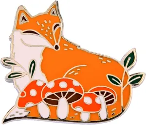 Enamel Pin,Orange Fox And Mushroom Lapel Pin,Cute Cartoon Animal Badge,Nature Lover Brooch,Gift For Teens Friends Family,DIY Decor,Denim Jacket Canvas Bag Backpack Shirt Collar Accessory