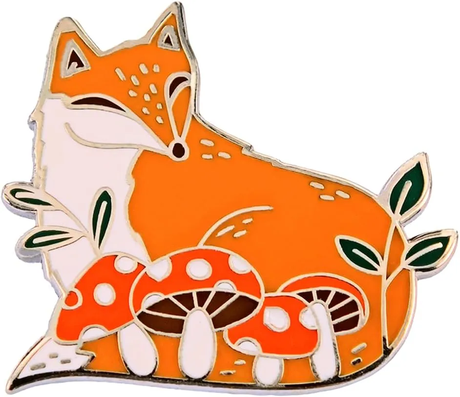 Enamel Pin,Orange Fox And Mushroom Lapel Pin,Cute Cartoon Animal Badge,Nature Lover Brooch,Gift For Teens Friends Family,DIY Decor,Denim Jacket Canvas Bag Backpack Shirt Collar Accessory