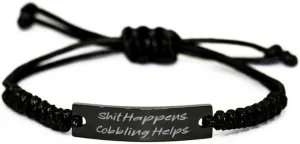 Epic Cobbling Gifts, Shit Happens, Motivational Birthday Black Rope Bracelet For Friends, Engraved Bracelet From Friends, Best friend bracelet, Black friendship bracelet, Rope bracelet friendship