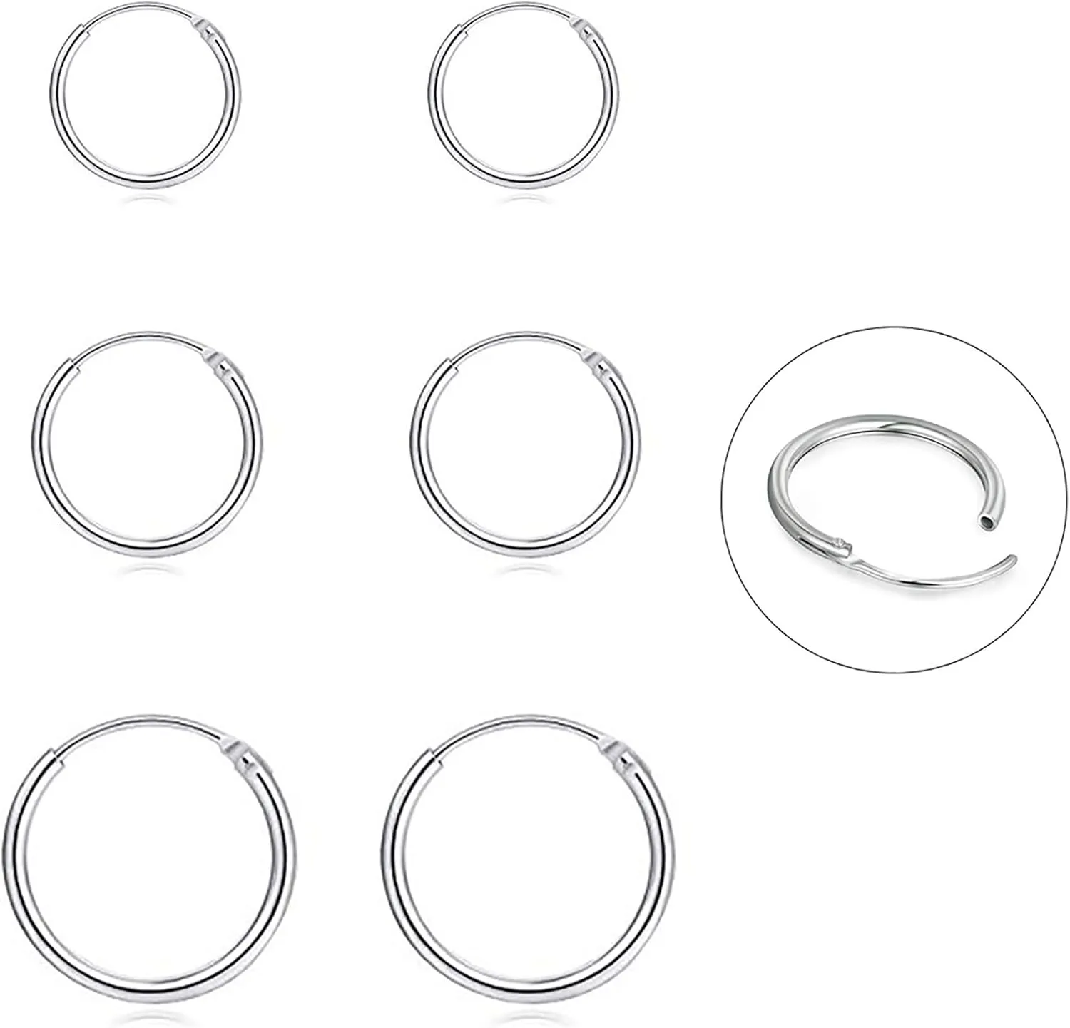EPIRORA Silver Hoop Earrings- Cartilage Endless Small Hoop Earrings Set for Women Men, 3 Pairs of Hypoallergenic 925 Sterling Silver Tragus Earrings Nose Lip Rings