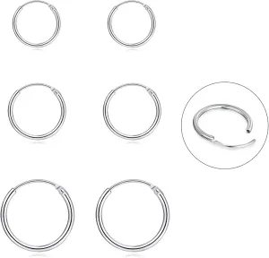 EPIRORA Silver Hoop Earrings- Cartilage Endless Small Hoop Earrings Set for Women Men, 3 Pairs of Hypoallergenic 925 Sterling Silver Tragus Earrings Nose Lip Rings
