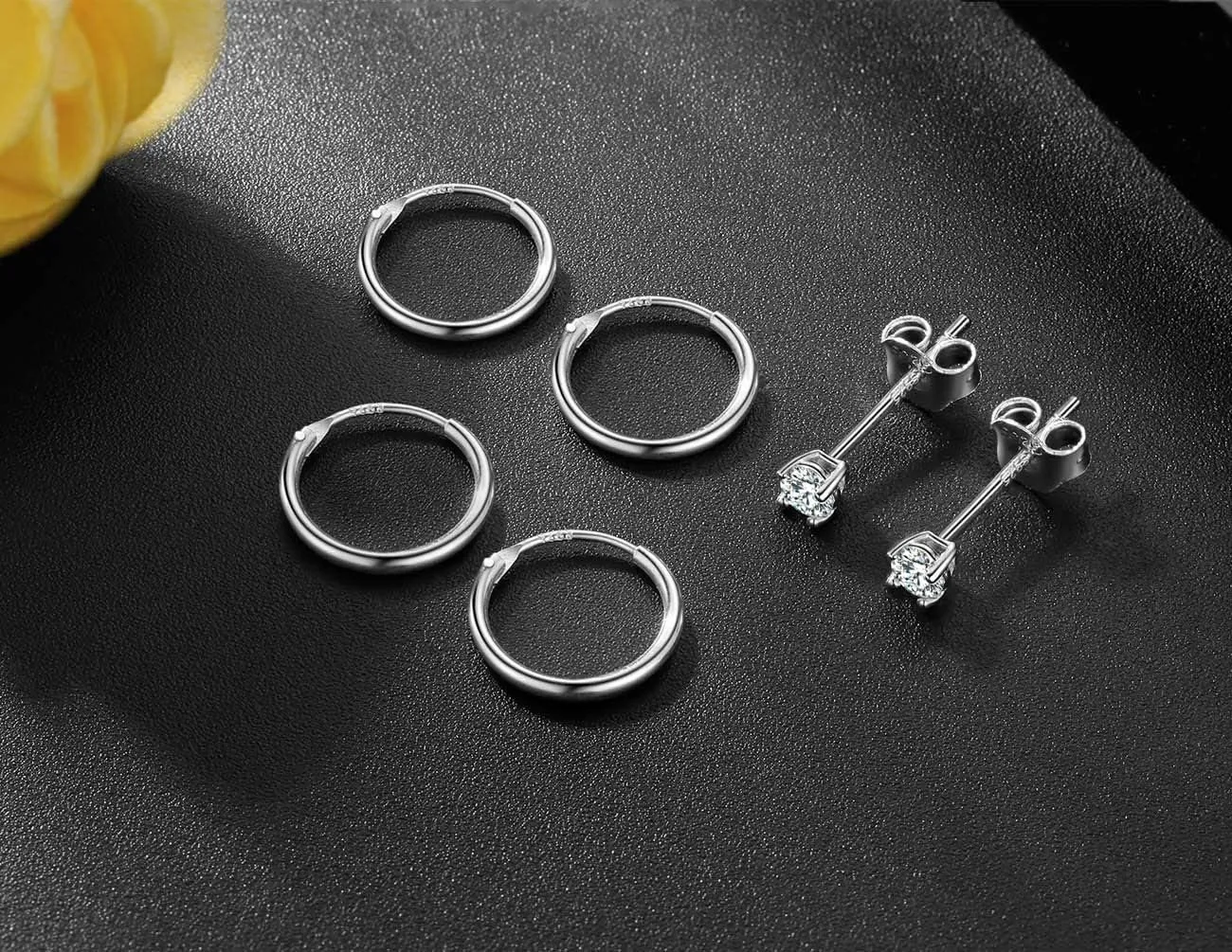EPIRORA Sterling Silver Stud Earrings Small Cartilage Hoop Earrings for Women Men- 3 Pairs of Hypoallergenic Tiny 3mm Cubic Zirconia Round Ball Earrings & 10mm/12mm Cartilage Earring Hoops