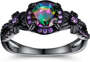 Eternity Ring for Women 18K Black Gold Plated Created Opal/Mystic Topaz Wedding Engagement Infinisty Band