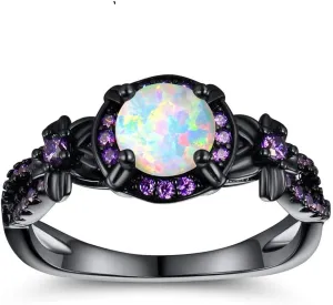 Eternity Ring for Women 18K Black Gold Plated Created Opal/Mystic Topaz Wedding Engagement Infinisty Band