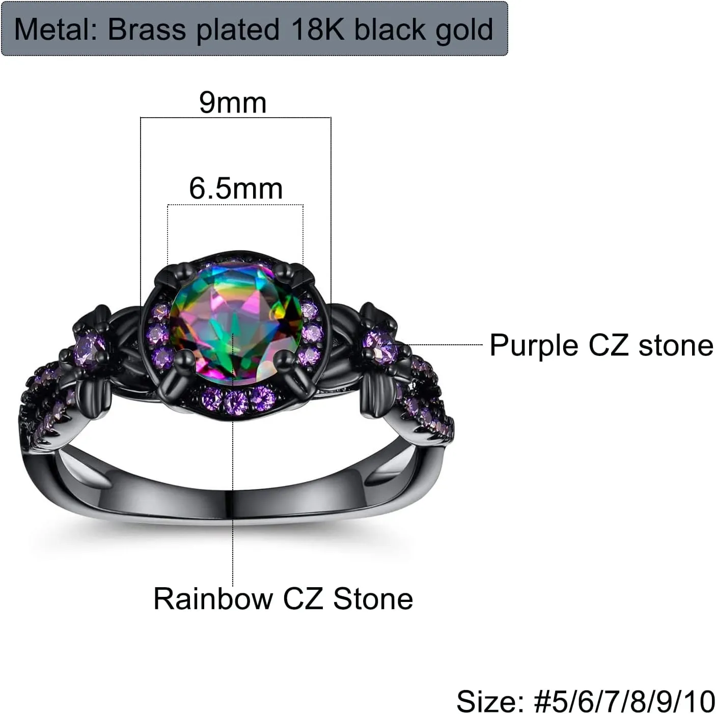 Eternity Ring for Women 18K Black Gold Plated Created Opal/Mystic Topaz Wedding Engagement Infinisty Band