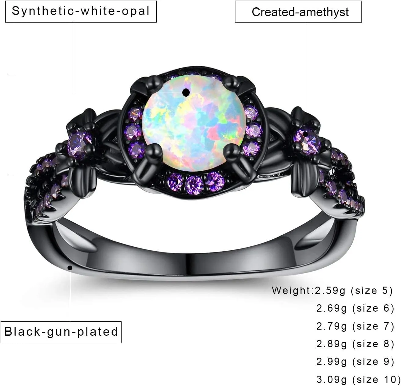 Eternity Ring for Women 18K Black Gold Plated Created Opal/Mystic Topaz Wedding Engagement Infinisty Band
