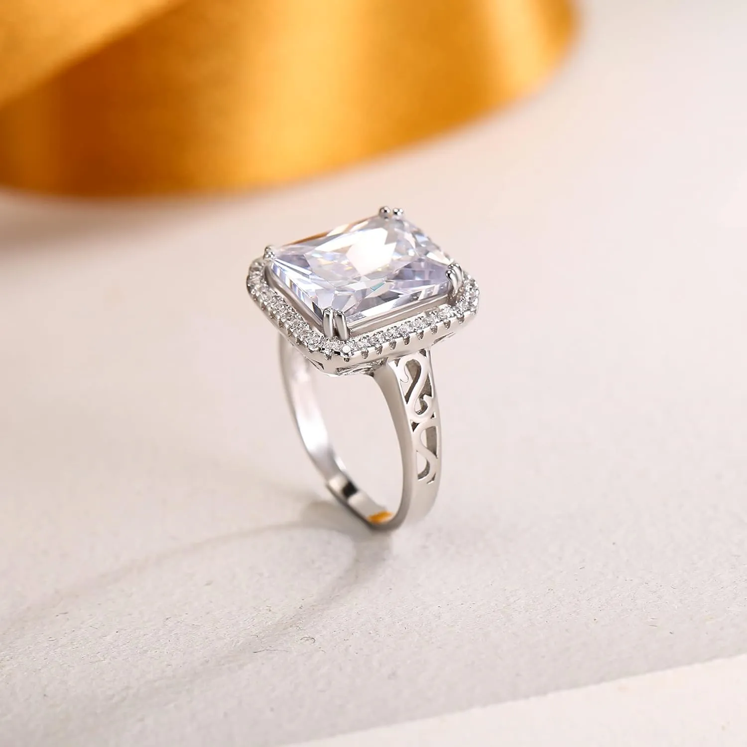 EVER FAITH 925 Sterling Silver Blue Sapphire Color 3 Carat Radiant Cut CZ Engagement Ring for Women, Bride