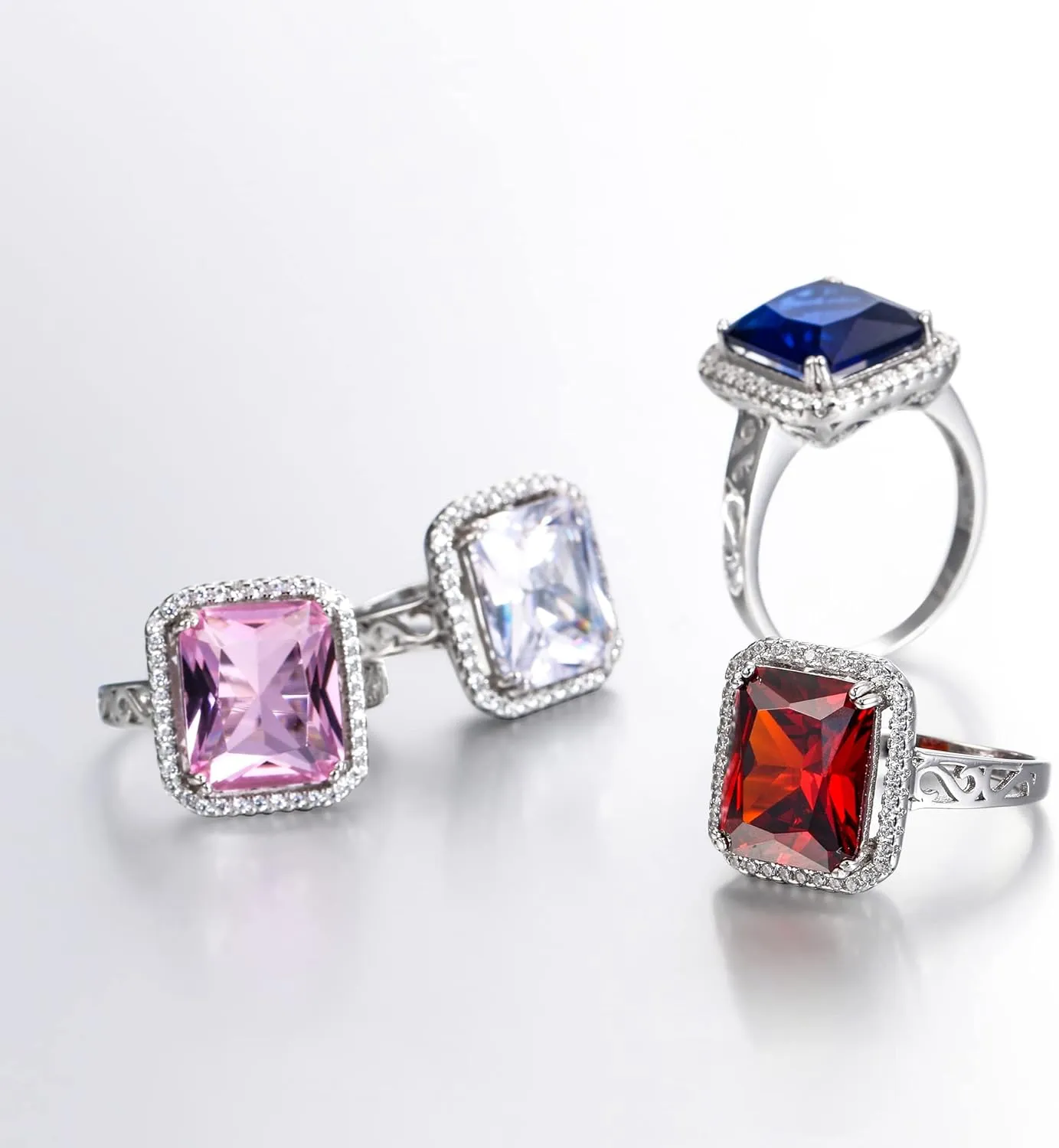 EVER FAITH 925 Sterling Silver Blue Sapphire Color 3 Carat Radiant Cut CZ Engagement Ring for Women, Bride