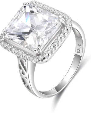 EVER FAITH 925 Sterling Silver Blue Sapphire Color 3 Carat Radiant Cut CZ Engagement Ring for Women, Bride