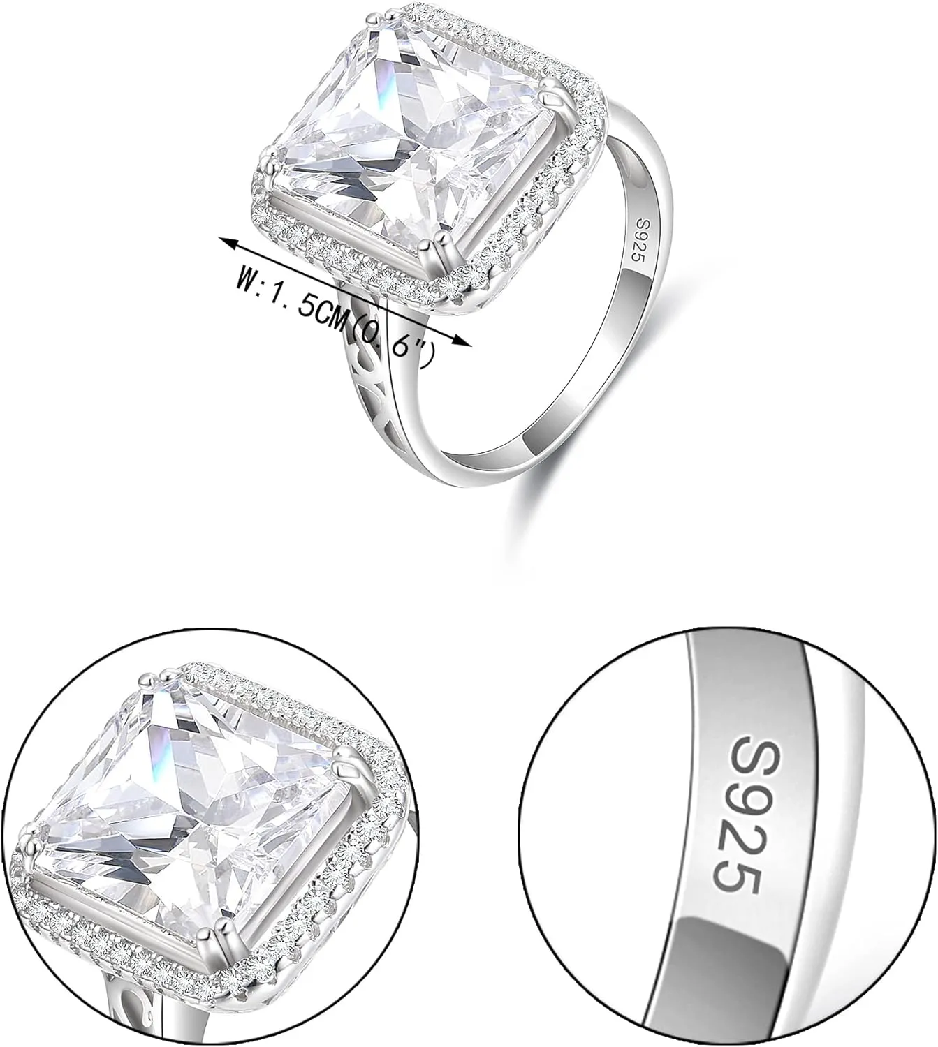 EVER FAITH 925 Sterling Silver Blue Sapphire Color 3 Carat Radiant Cut CZ Engagement Ring for Women, Bride
