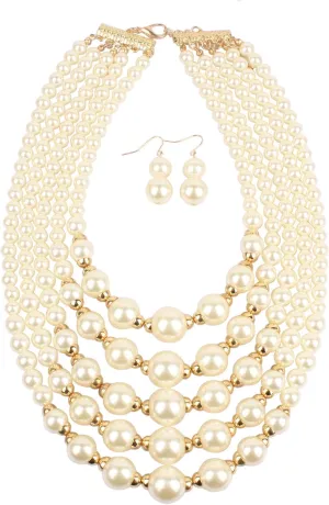 Exaggerated pearl multi -layer Necklace earring jewelry set for Women's and girls gifts
