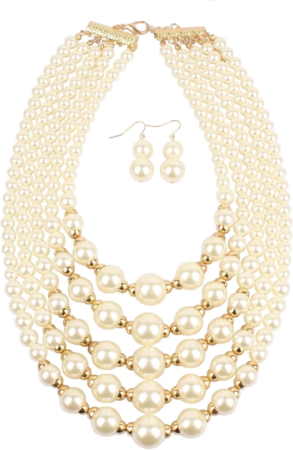 Exaggerated pearl multi -layer Necklace earring jewelry set for Women's and girls gifts