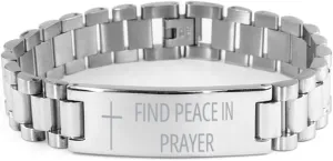 Faith Hope Love Ladder Stainless Steel Bracelet - Find Peace In Prayer - Best Quote Cross Engraved Bracelet Confirmation Communion Baptism Birthday Christmas Gifts For Men Women