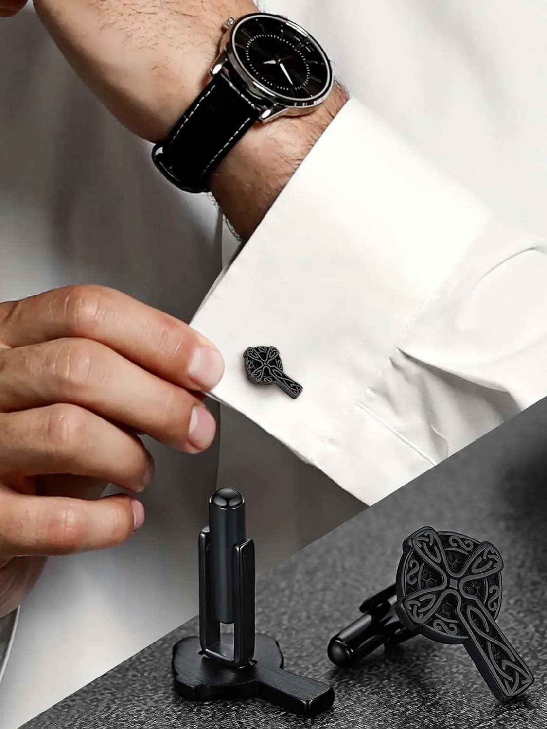 FaithHeart Mens Cufflinks, Norse Viking Tuxedo Shirt Cuff Links, Stainless Steel Cuff Links and Shirt Studs, Gift Box