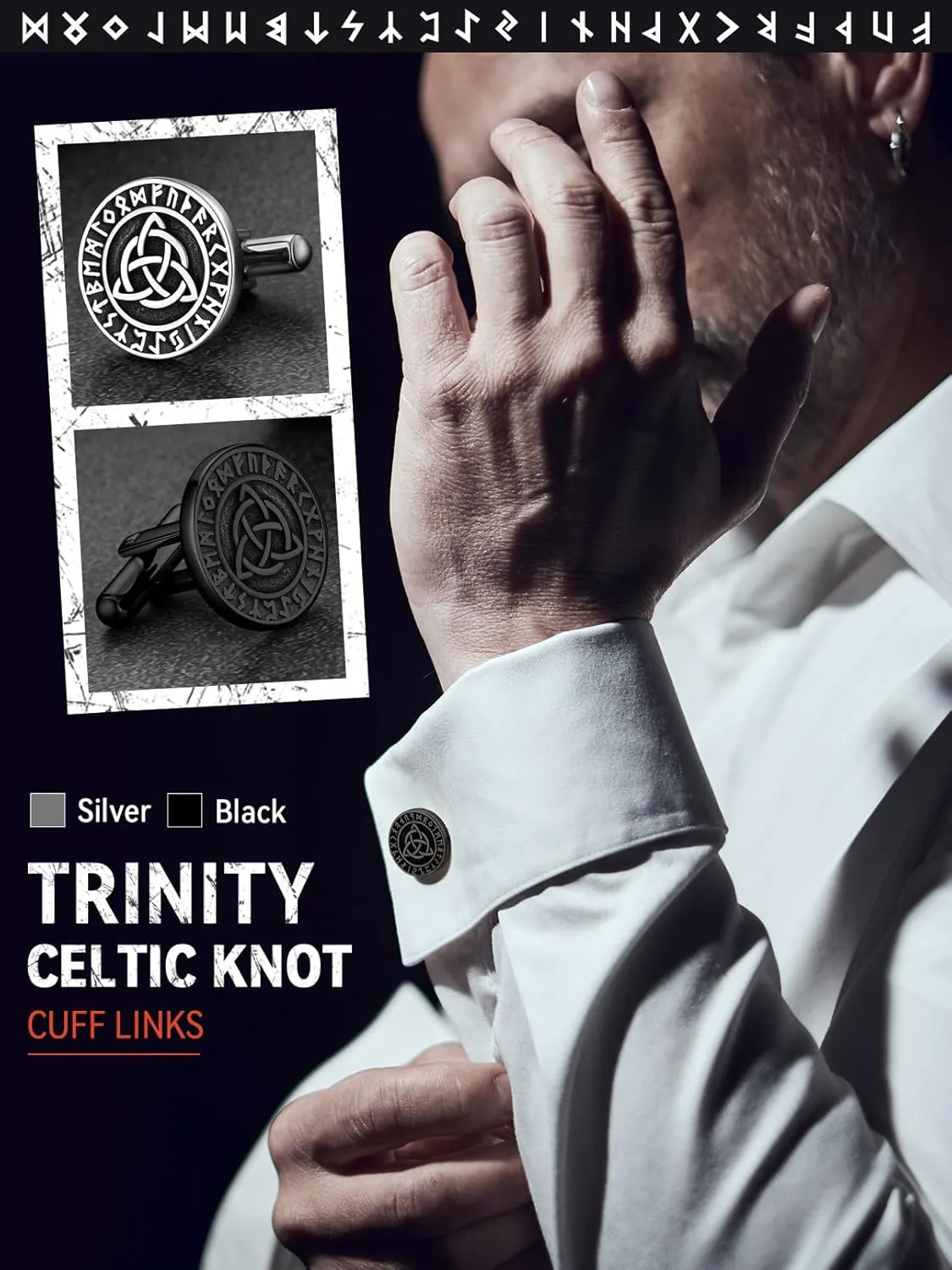 FaithHeart Mens Cufflinks, Norse Viking Tuxedo Shirt Cuff Links, Stainless Steel Cuff Links and Shirt Studs, Gift Box