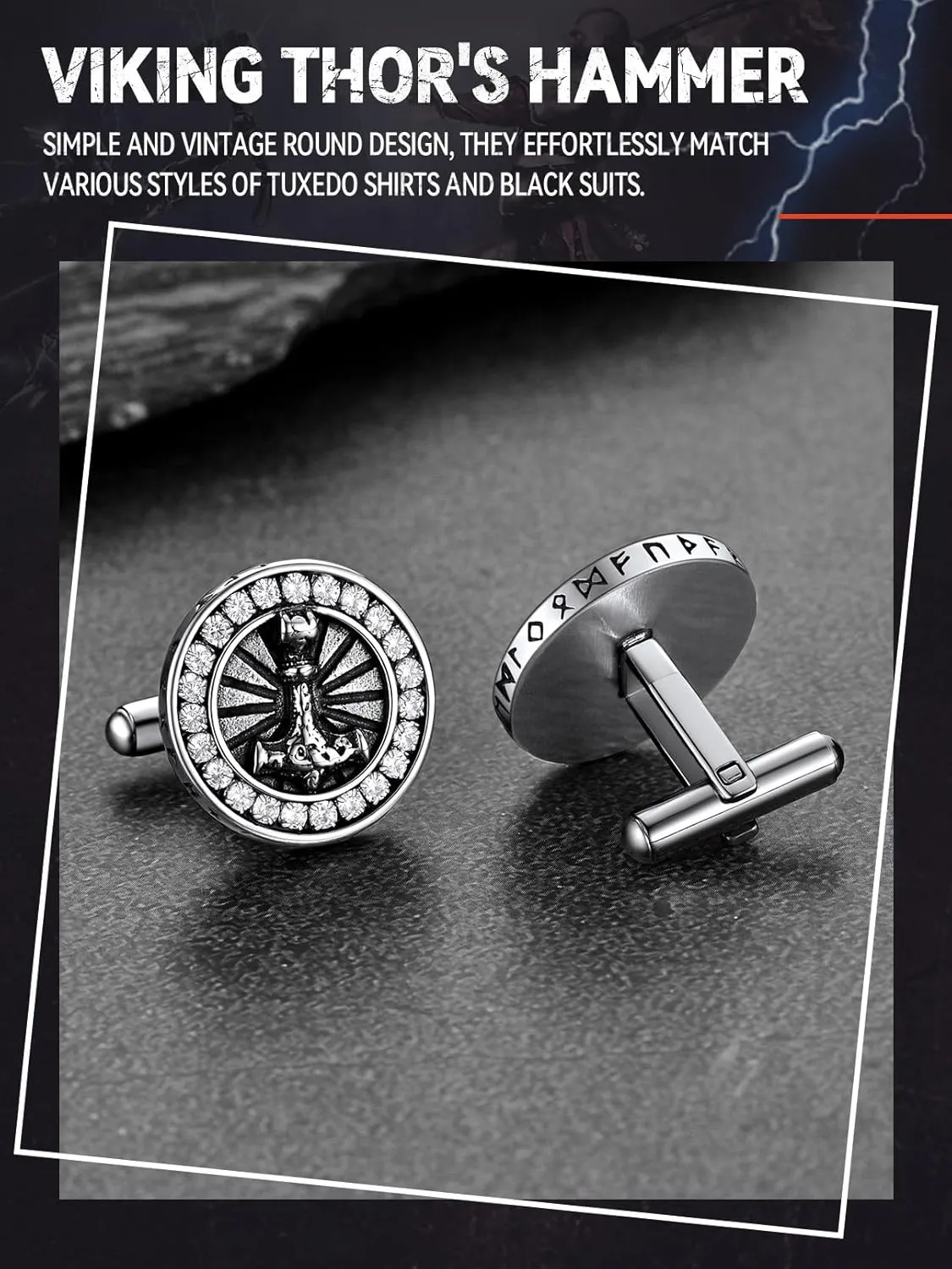 FaithHeart Mens Cufflinks, Norse Viking Tuxedo Shirt Cuff Links, Stainless Steel Cuff Links and Shirt Studs, Gift Box