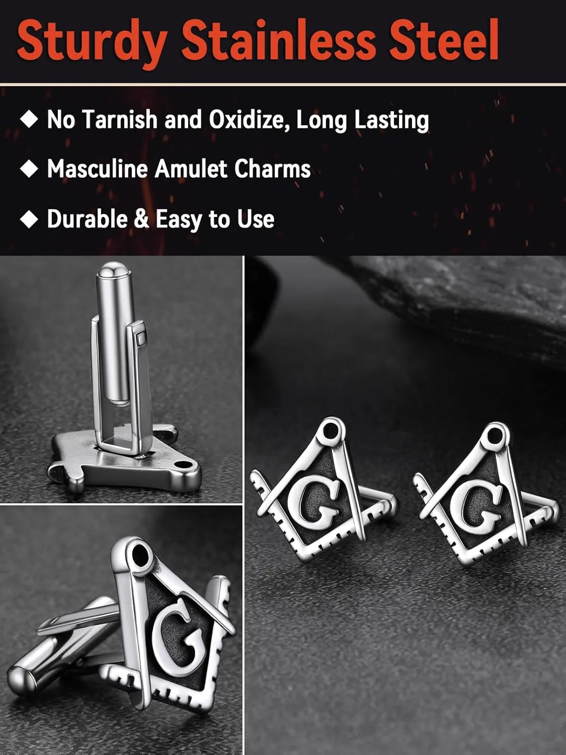 FaithHeart Mens Cufflinks, Norse Viking Tuxedo Shirt Cuff Links, Stainless Steel Cuff Links and Shirt Studs, Gift Box