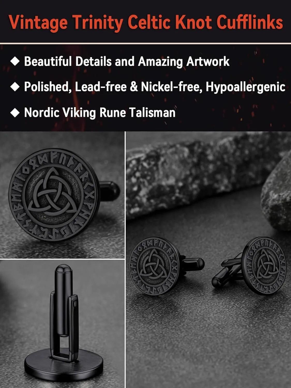 FaithHeart Mens Cufflinks, Norse Viking Tuxedo Shirt Cuff Links, Stainless Steel Cuff Links and Shirt Studs, Gift Box