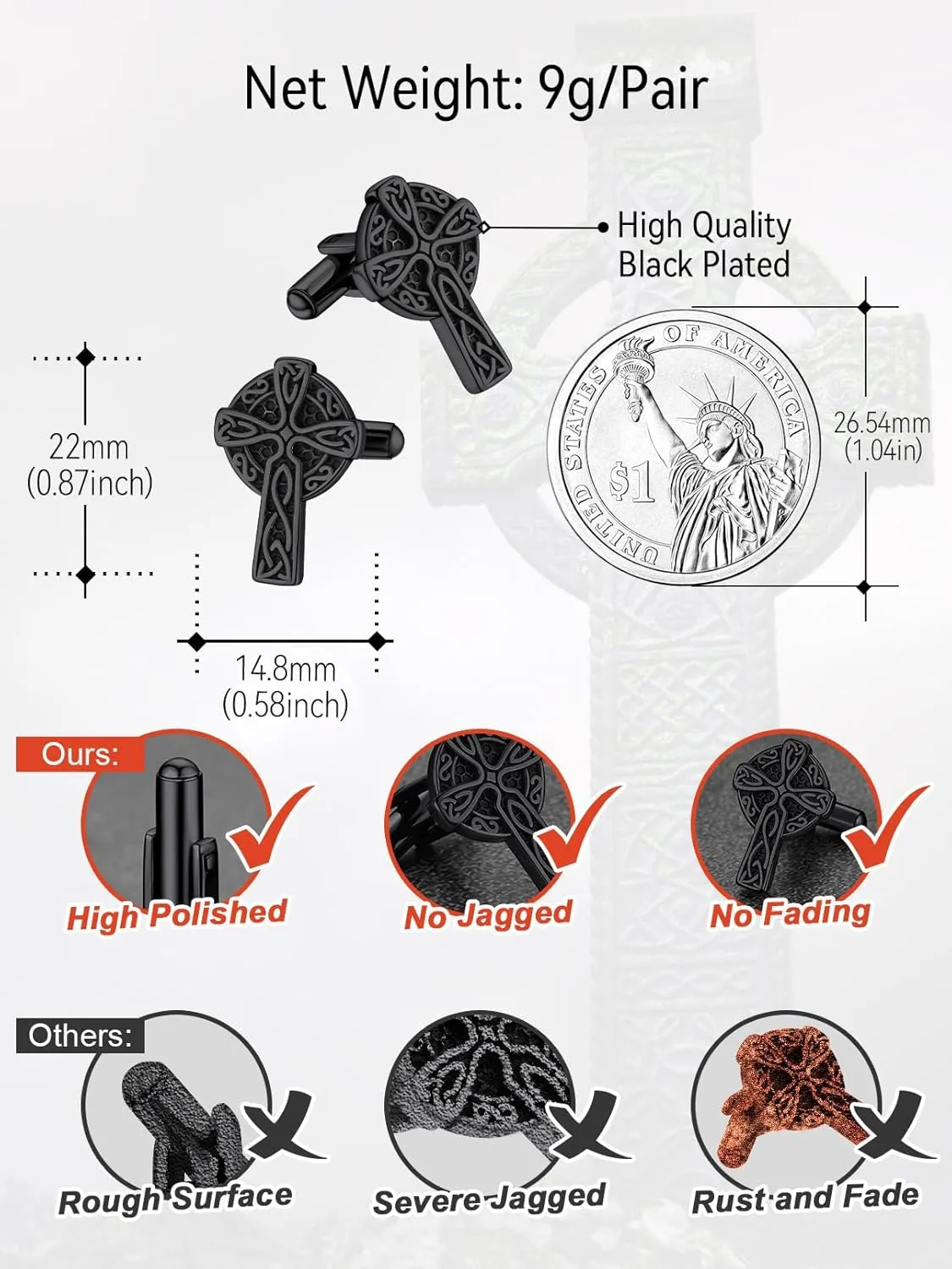 FaithHeart Mens Cufflinks, Norse Viking Tuxedo Shirt Cuff Links, Stainless Steel Cuff Links and Shirt Studs, Gift Box