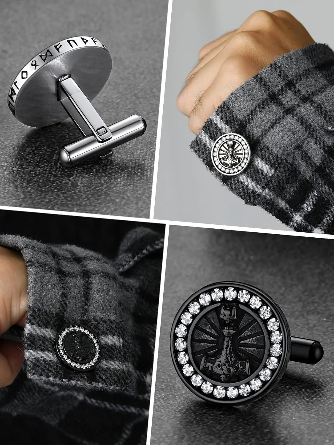 FaithHeart Mens Cufflinks, Norse Viking Tuxedo Shirt Cuff Links, Stainless Steel Cuff Links and Shirt Studs, Gift Box