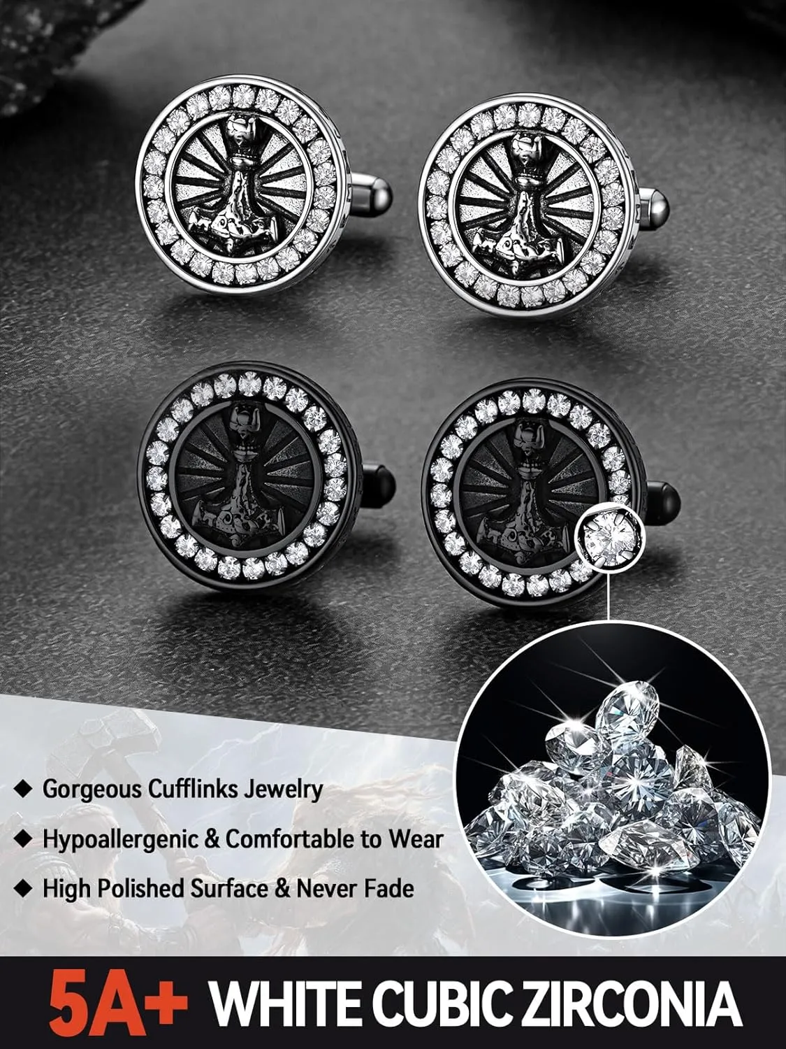 FaithHeart Mens Cufflinks, Norse Viking Tuxedo Shirt Cuff Links, Stainless Steel Cuff Links and Shirt Studs, Gift Box
