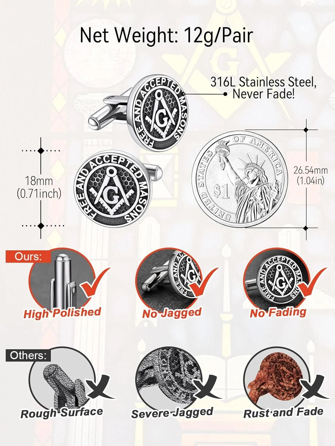 FaithHeart Mens Cufflinks, Norse Viking Tuxedo Shirt Cuff Links, Stainless Steel Cuff Links and Shirt Studs, Gift Box