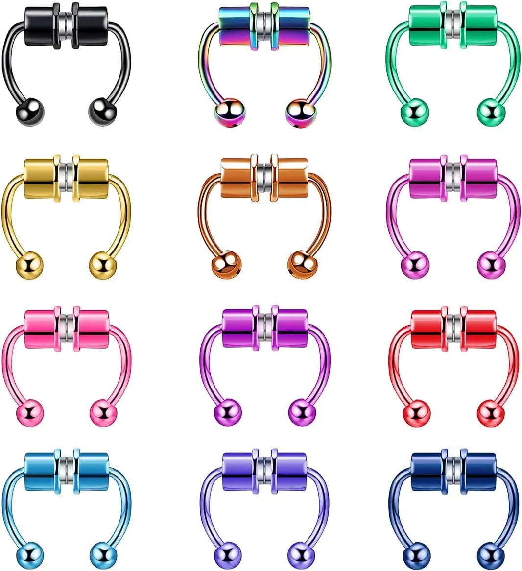 Fake Nose Rings, Magnetic Septum Rings, Colorful Horseshoe Stainless Steel Nose Hoop Jewelry