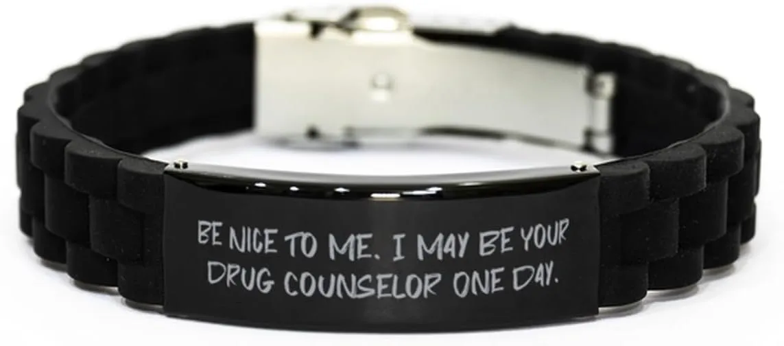 Fancy Drug counselor Black Glidelock Clasp Bracelet, Be Nice to, Inspirational Engraved Bracelet For Coworkers From Coworkers, Friendship, Gift