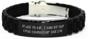 Fancy Drug counselor Black Glidelock Clasp Bracelet, Be Nice to, Inspirational Engraved Bracelet For Coworkers From Coworkers, Friendship, Gift