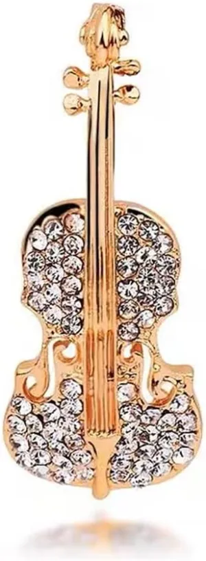 Fashion Violin Lapel Brooch Pin Cubic Zirconia Cello Fiddle Musician Instrument Pins Clip Lapel Dress Suit Coat Sweater Hats Backpacks Brooches Pins Dainty Jewelry Gifts for Women Girls Men