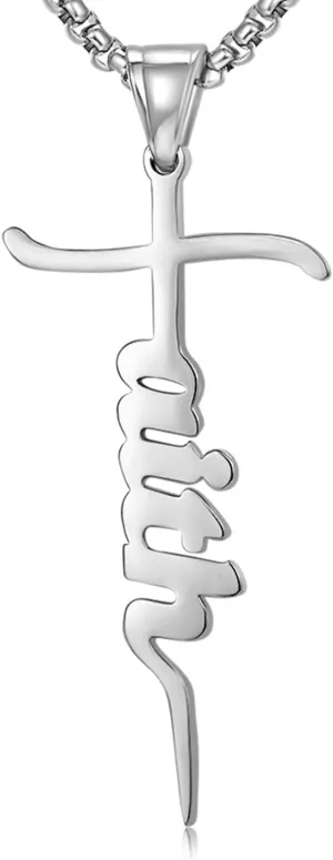 Father Cross Necklace for Men Dad, Fathers Day Jewelry Gifts for Dad from Wife, Dad Birthday Jewelry from Daughters Sons, New Dad Gifts for Husband, Mens Christian Gifts Silver/Gold