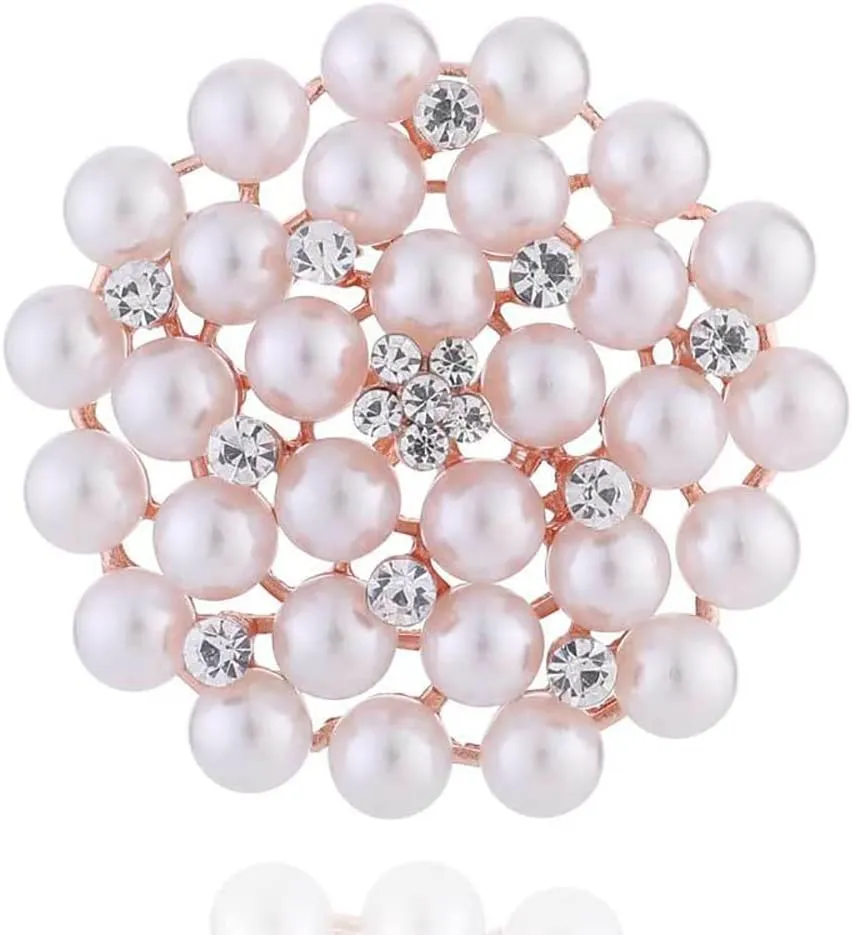 Faux Pearls Flower Corsage Brooch Pin Cubic Zirconia Crystal Pins Clip Lapel Collar Shawl Dress Shirt Suit Coat Bouquet Brooches Pins Elegant Jewelry Gifts for Women Girls Bride Wedding