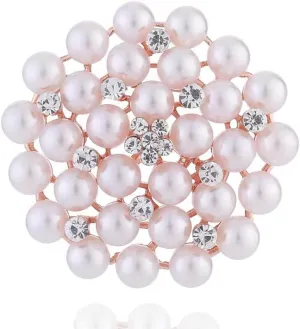Faux Pearls Flower Corsage Brooch Pin Cubic Zirconia Crystal Pins Clip Lapel Collar Shawl Dress Shirt Suit Coat Bouquet Brooches Pins Elegant Jewelry Gifts for Women Girls Bride Wedding