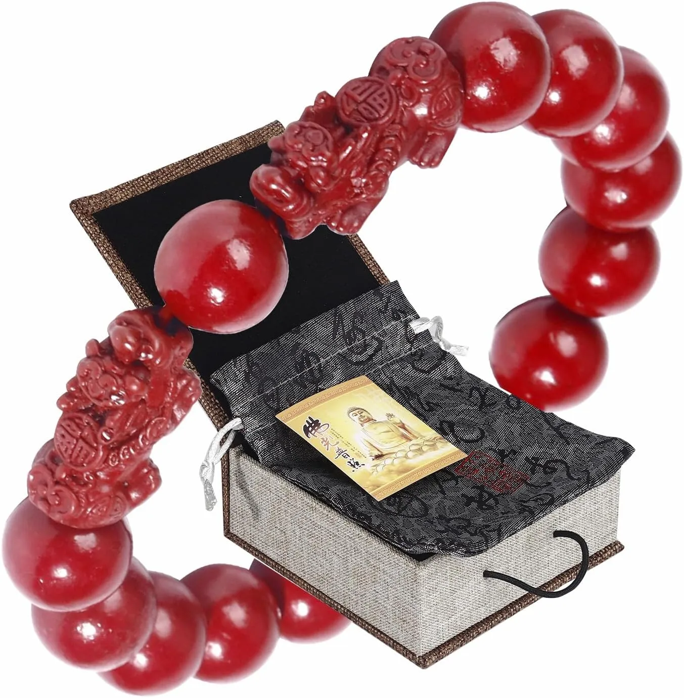 Feng Shui Bracelet Cinnabar Bracelet, Cinnabar PiXiu Bracelet Prayer Beads Dragon Protection Bracelet for Men Women, Red Bead Bracelets Jewelry Gifts Meaning to Attract Wealth and Good Luck