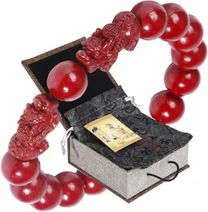 Feng Shui Bracelet Cinnabar Bracelet, Cinnabar PiXiu Bracelet Prayer Beads Dragon Protection Bracelet for Men Women, Red Bead Bracelets Jewelry Gifts Meaning to Attract Wealth and Good Luck