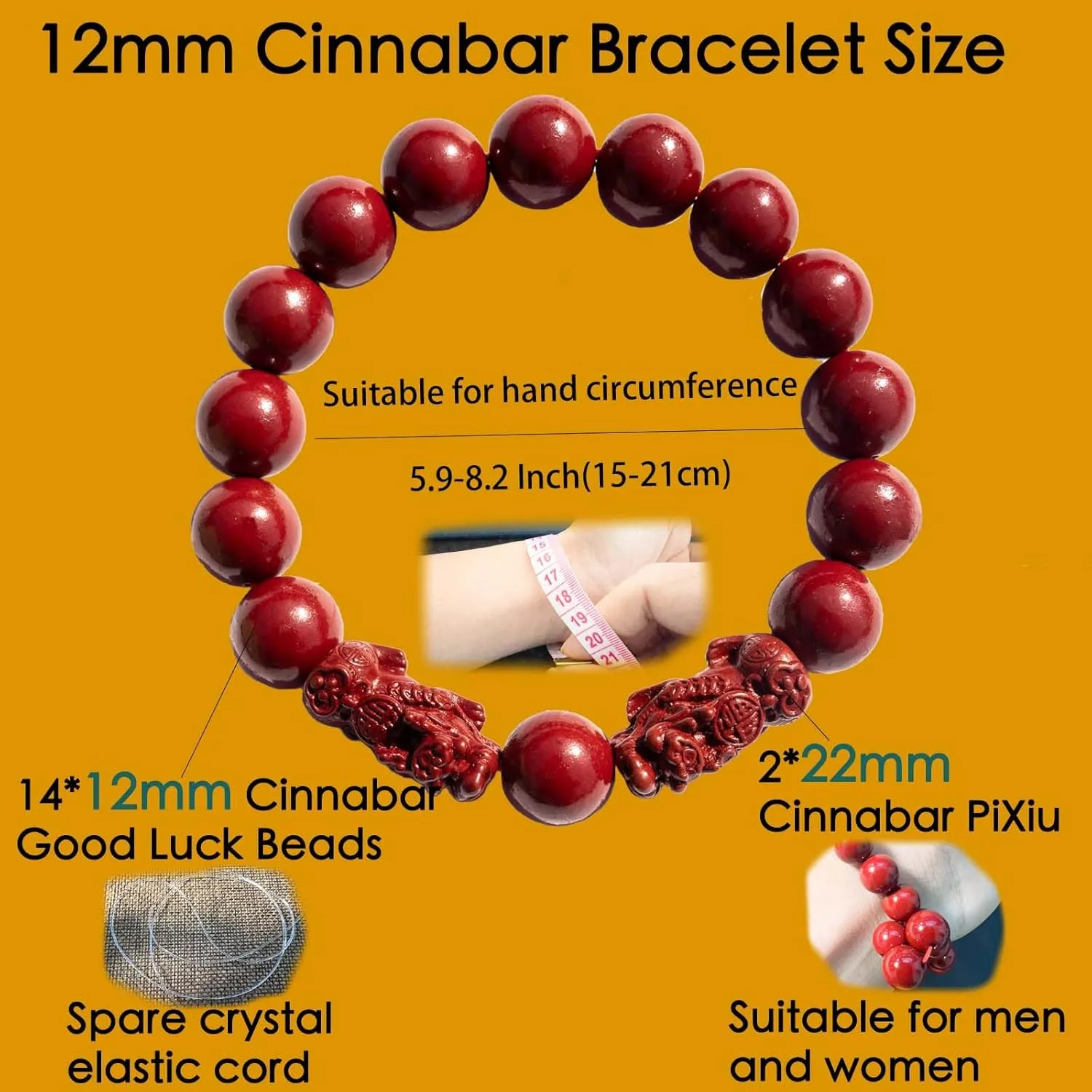 Feng Shui Bracelet Cinnabar Bracelet, Cinnabar PiXiu Bracelet Prayer Beads Dragon Protection Bracelet for Men Women, Red Bead Bracelets Jewelry Gifts Meaning to Attract Wealth and Good Luck