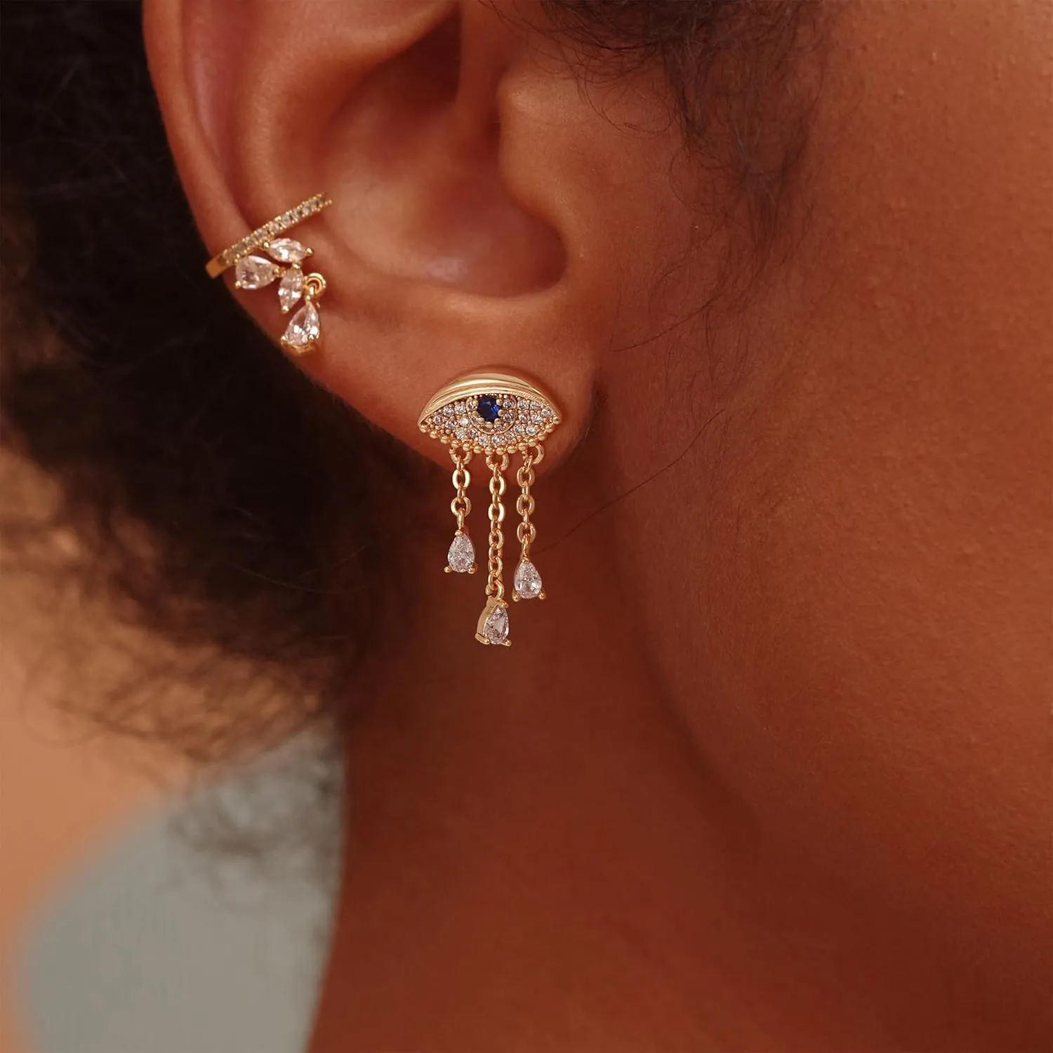 FETTERO Women Earrings Gold Eye Studs 14K Gold Plated Delicate Dainty Earrings Evil Eye Hypoallergenic Earrings Jewelry for Women Everyday Wear