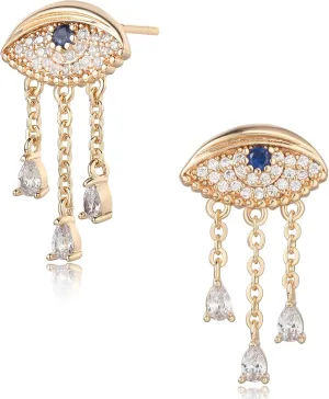 FETTERO Women Earrings Gold Eye Studs 14K Gold Plated Delicate Dainty Earrings Evil Eye Hypoallergenic Earrings Jewelry for Women Everyday Wear