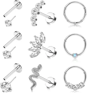 FIBO STEEL 16G Surgical Steel Cartilage Earrings for Women Stud Hoop Earrings Threadless Push in Lip Rings Nose Rings Tragus Medusa Conch Monroe Helix Piercings Jewelry