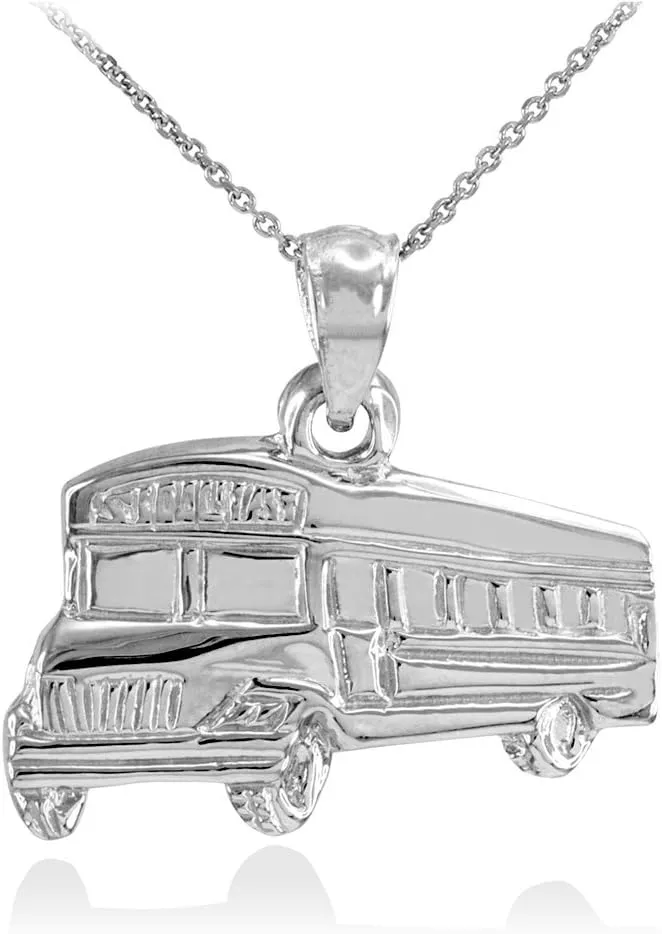 Fine 925 Sterling Silver School Bus Pendant Necklace