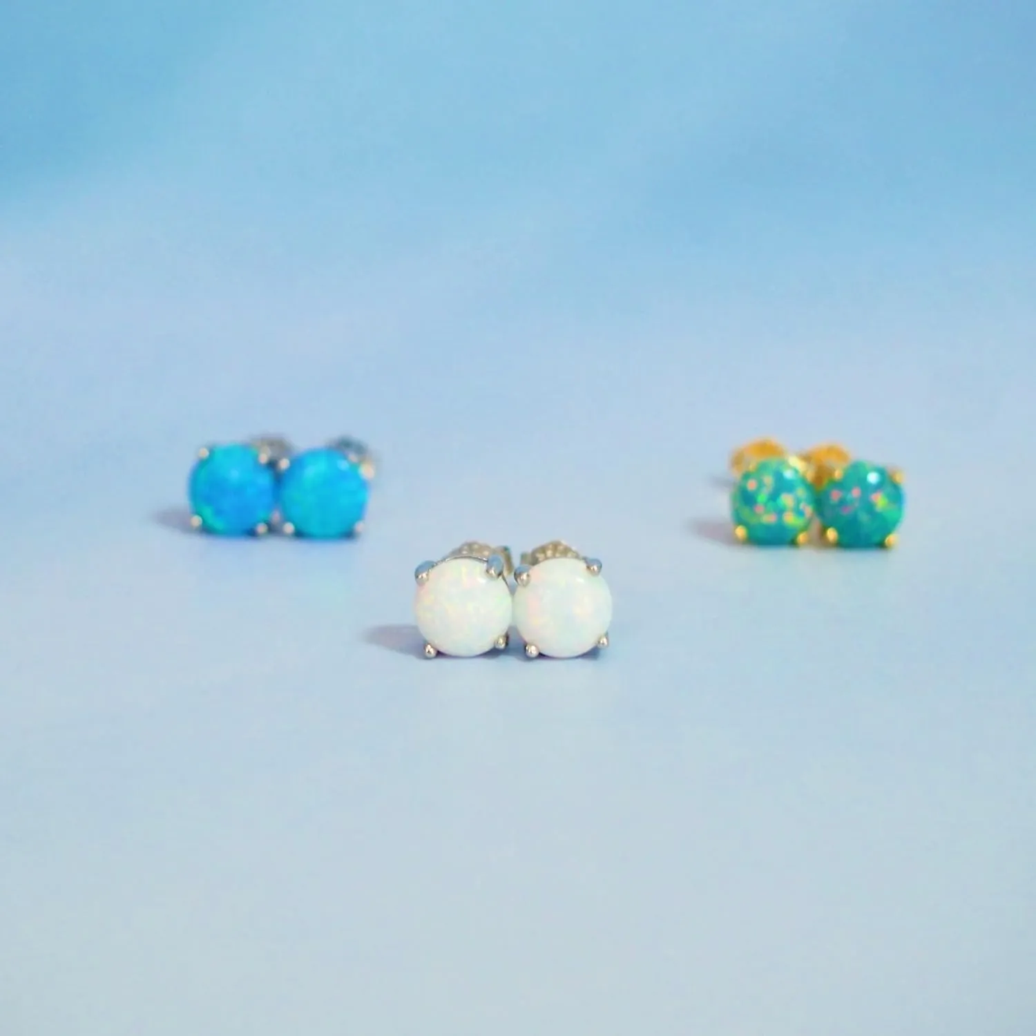 Fine White/Blue/Green Opal Stud Earrings Gifts for Women, 925 Sterling Silver Simulated Opal Studs Hypoallergenic Jewellery