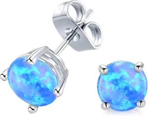 Fine White/Blue/Green Opal Stud Earrings Gifts for Women, 925 Sterling Silver Simulated Opal Studs Hypoallergenic Jewellery