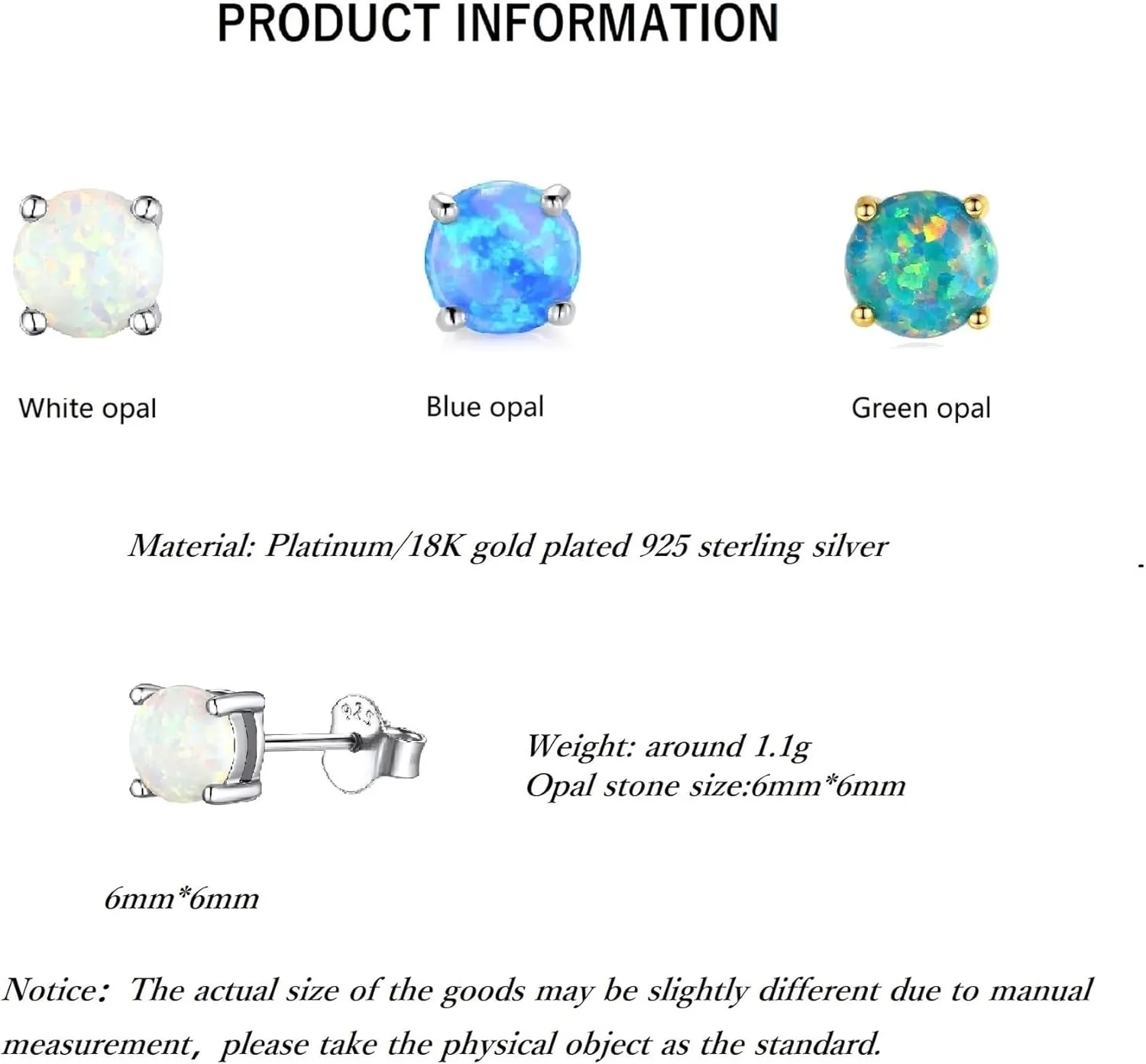 Fine White/Blue/Green Opal Stud Earrings Gifts for Women, 925 Sterling Silver Simulated Opal Studs Hypoallergenic Jewellery