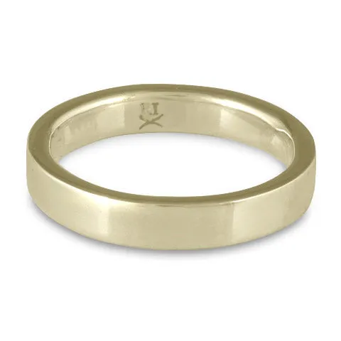 Flat Comfort Fit Wedding Ring, 18K White Gold 4mm Wide by 2mm Thick